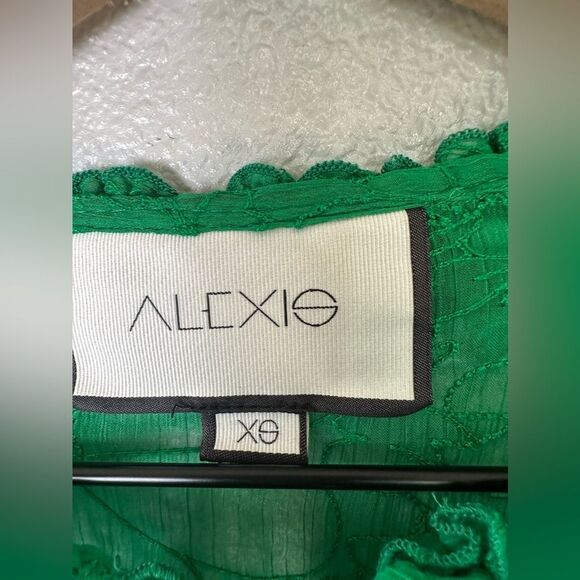 Alexis Saxon Floral Lace Ruffle Button Front Blouse Fairycore Green Sz S - Picture 6 of 9